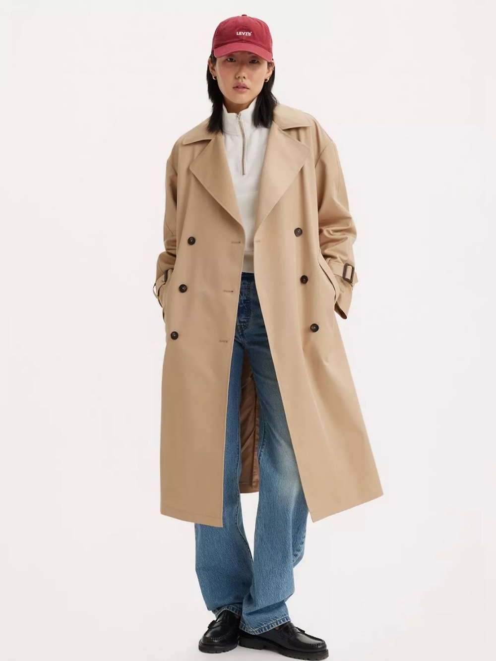 Levi’s Women’s Beige Long Trench Coat - Classic Double-Breasted
